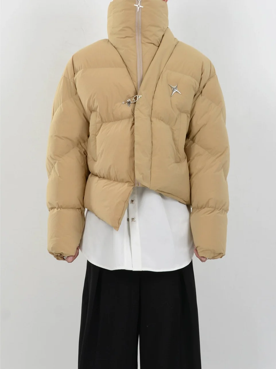 Asymmetric Puffer Jacket with Fireman Clasp Buckle - Image 10