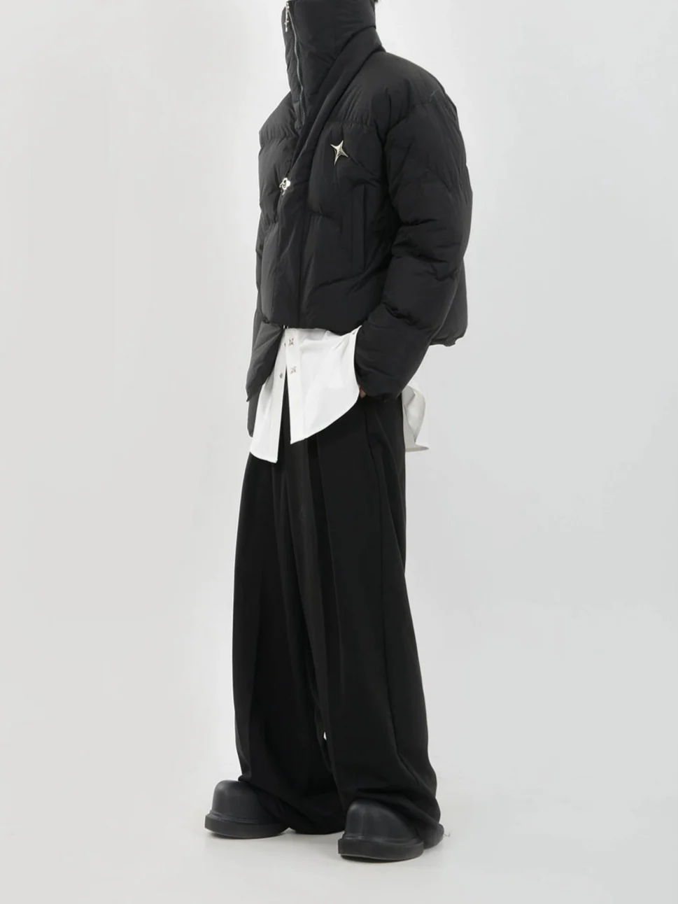 Asymmetric Puffer Jacket with Fireman Clasp Buckle - Image 5