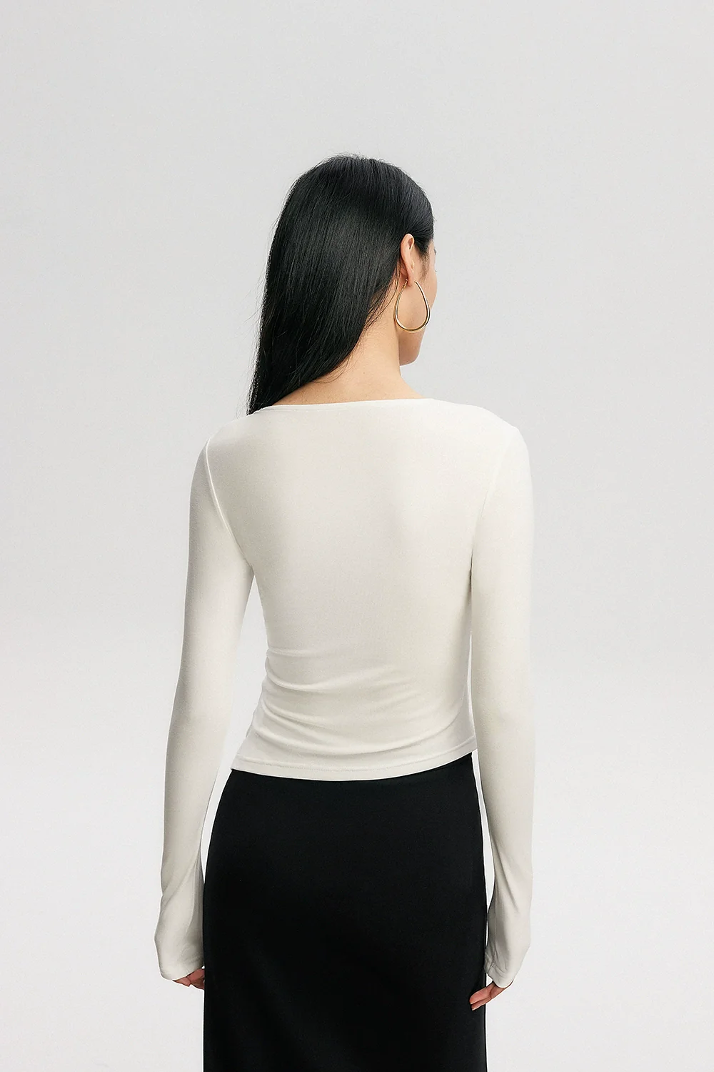 Asymmetric Ruched Long Sleeve Skinny Top - Image 14