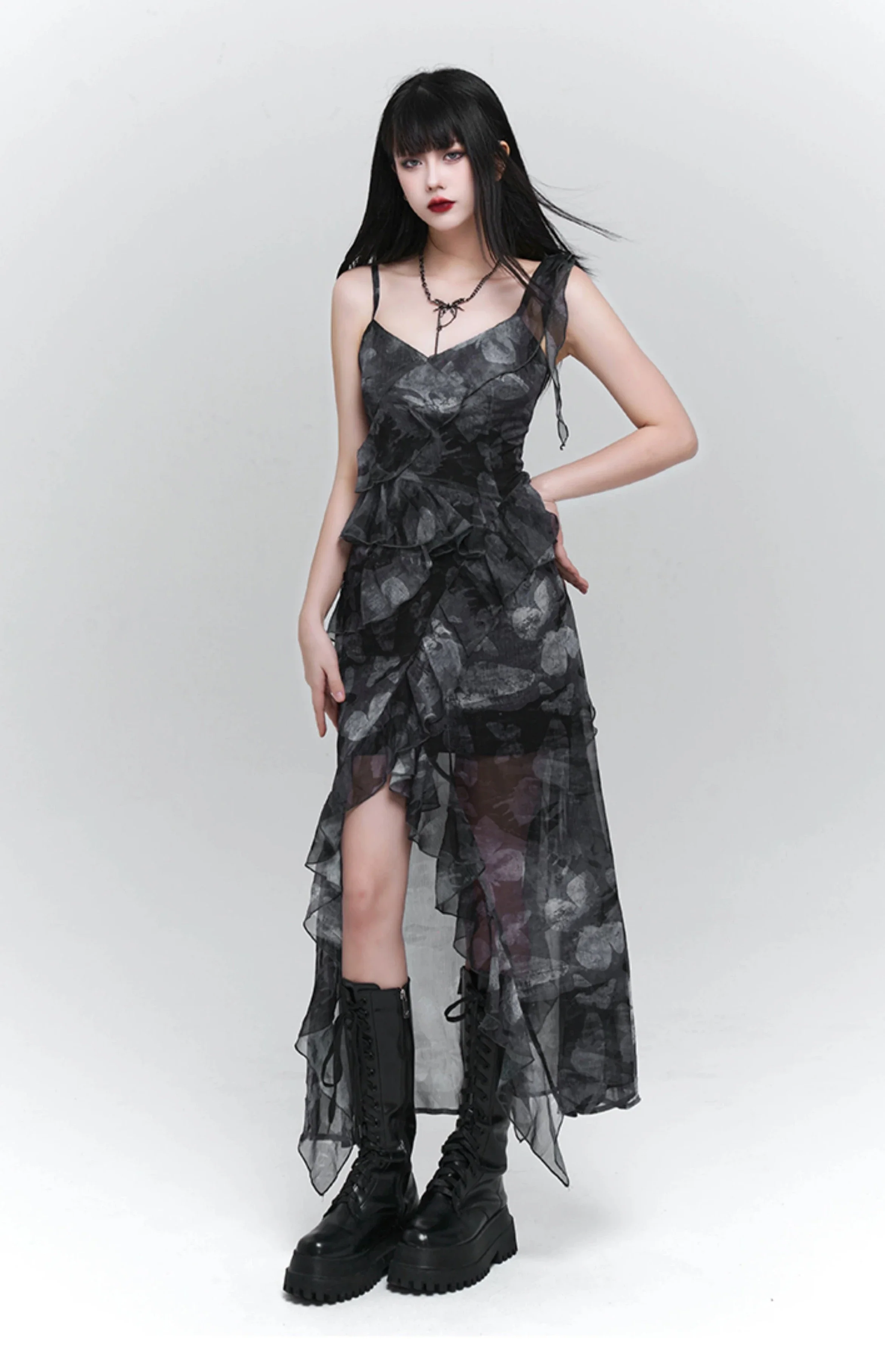 Asymmetric Ruffle Hem Cami Maxi Dress with Print - Image 5