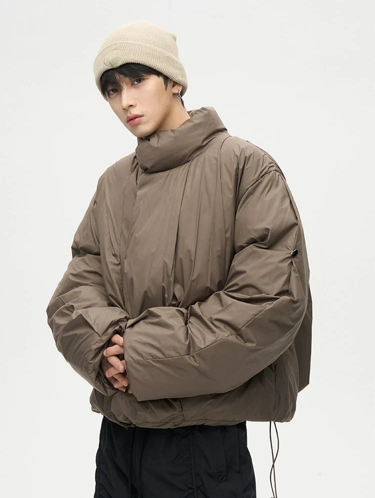Asymmetric Stand Collar Oversized Puffer Jacket - Image 2