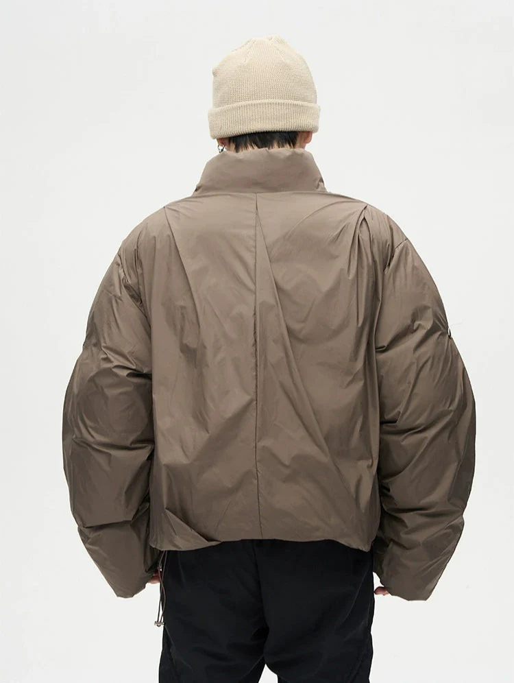 Asymmetric Stand Collar Oversized Puffer Jacket - Image 4