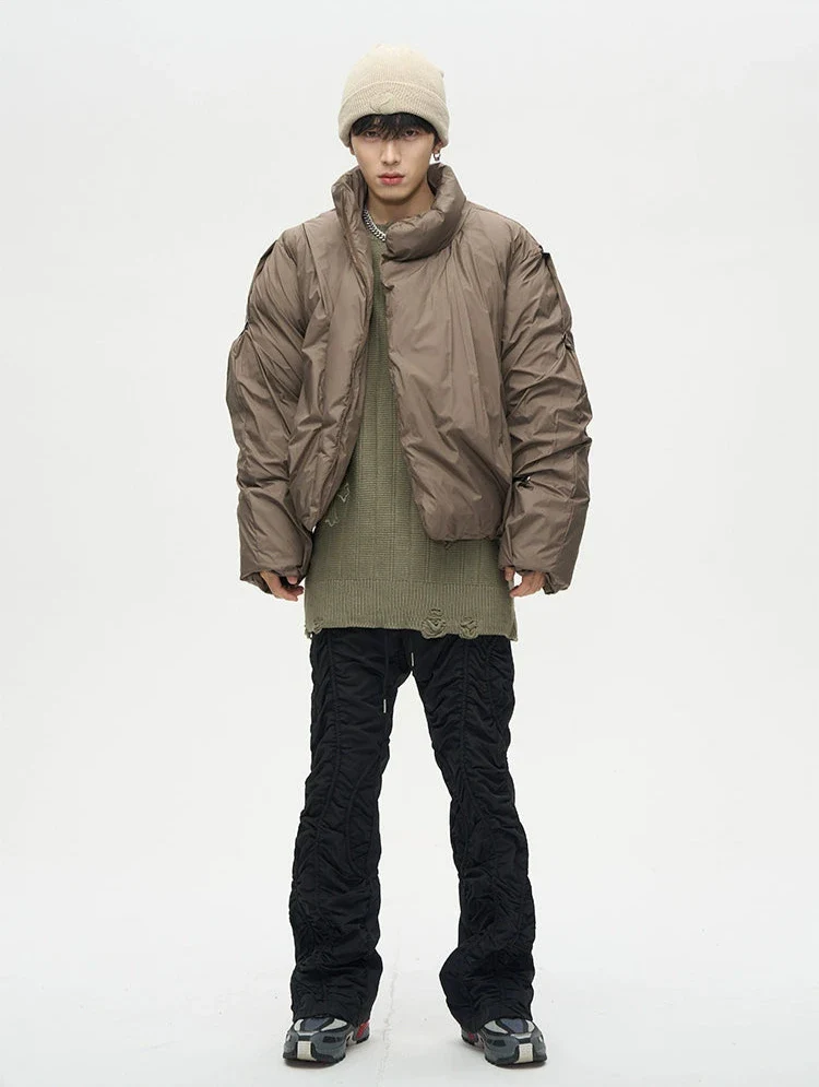 Asymmetric Stand Collar Oversized Puffer Jacket - Image 5