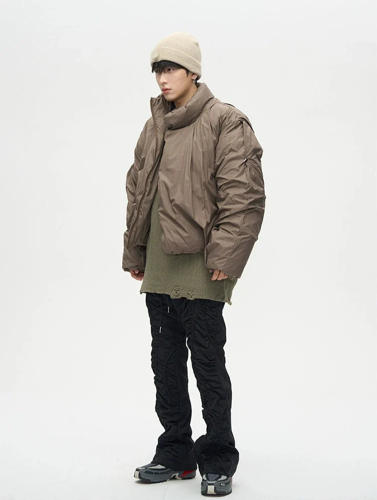 Asymmetric Stand Collar Oversized Puffer Jacket - Image 6
