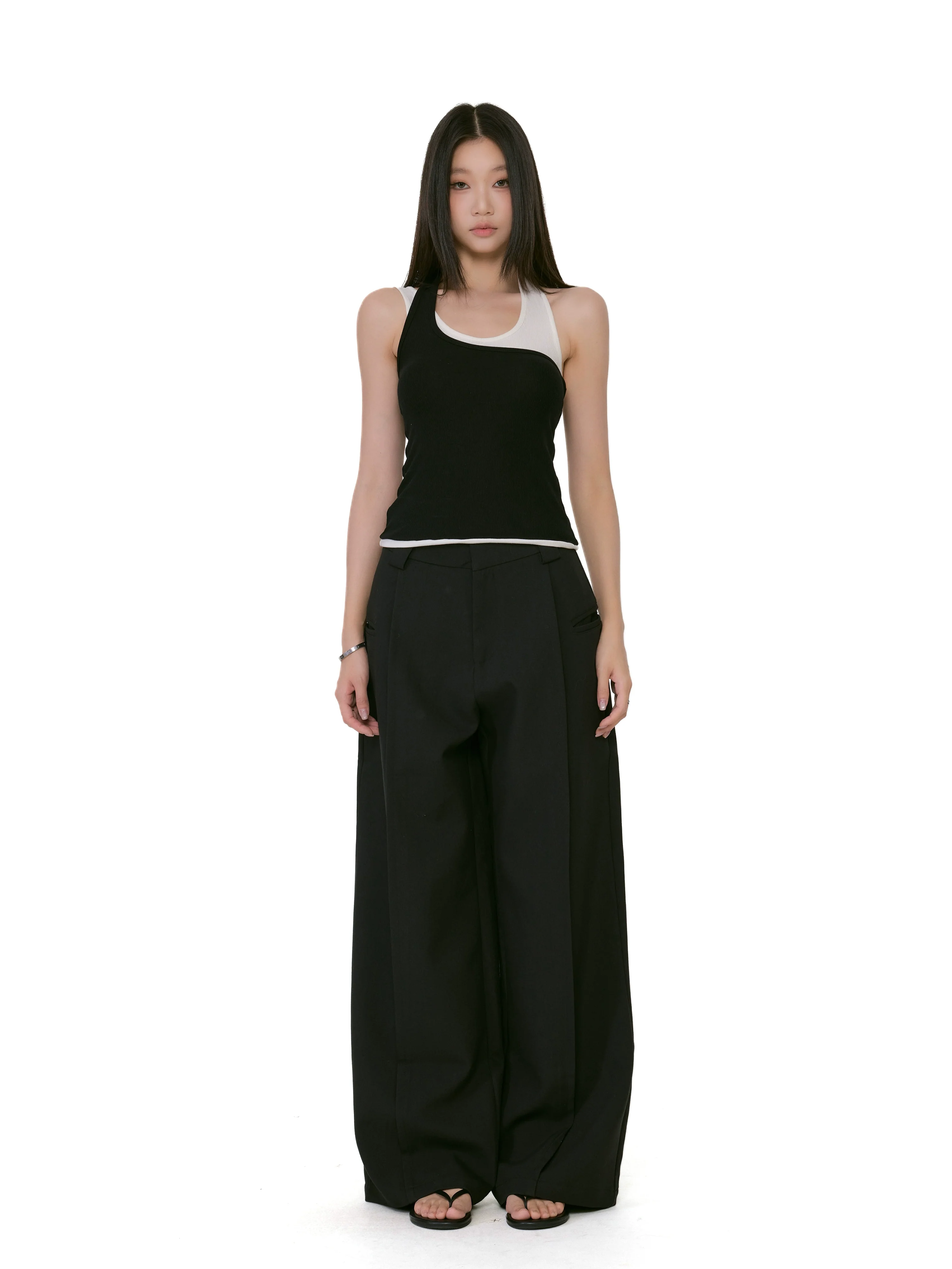 Asymmetric Two-Tone Ribbed Mock Layered Tank Top - Image 5