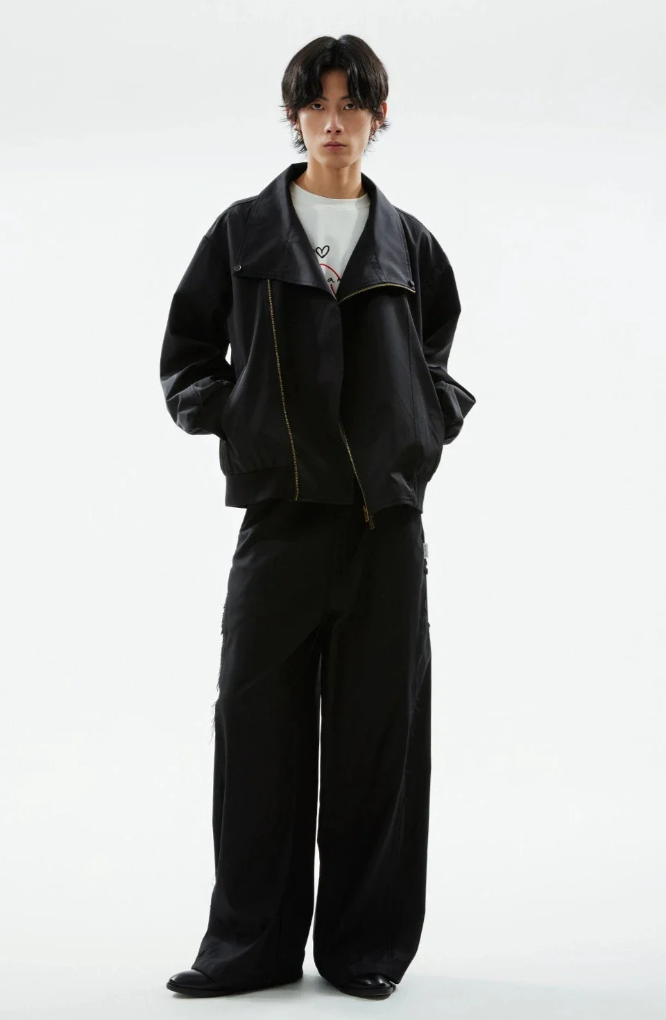 Asymmetric Zip Jacket with Detachable Faux Fur Collar - Image 11