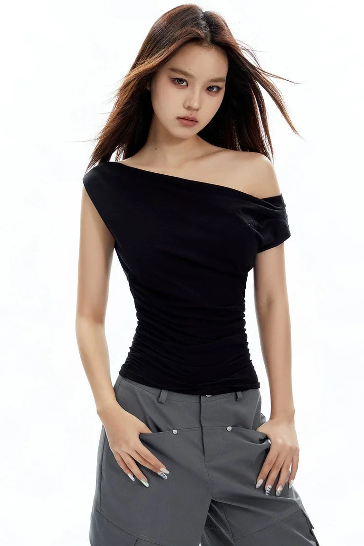 Asymmetrical Neckline Ruched Jersey Top - Image 10