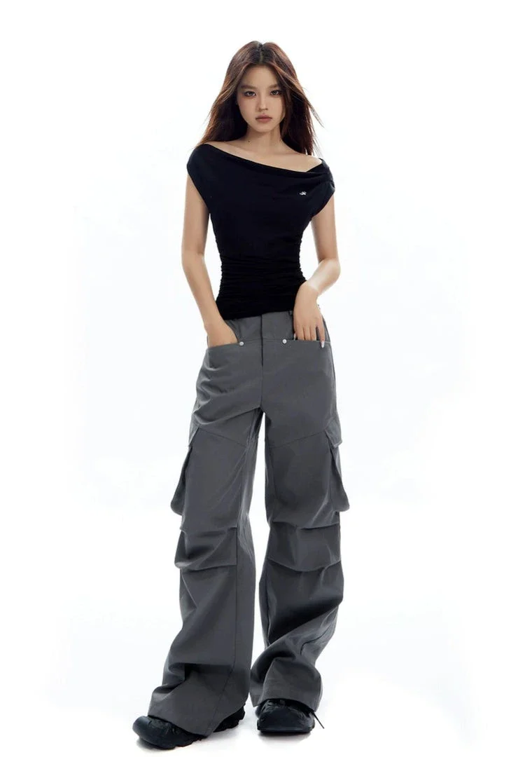 Asymmetrical Neckline Ruched Jersey Top - Image 15