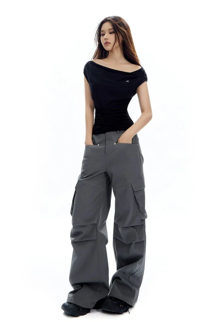 Asymmetrical Neckline Ruched Jersey Top - Image 16
