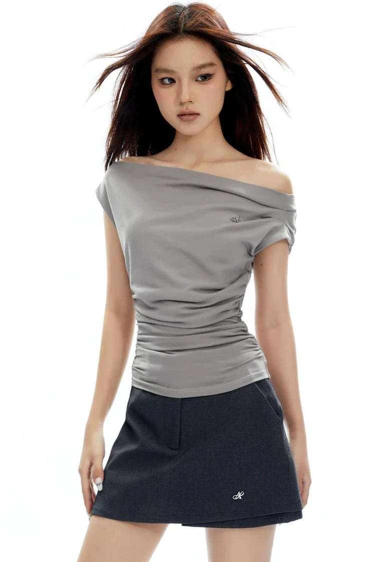 Asymmetrical Neckline Ruched Jersey Top - Image 17