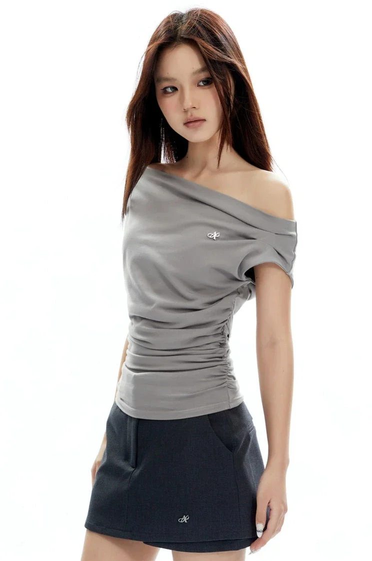 Asymmetrical Neckline Ruched Jersey Top - Image 18