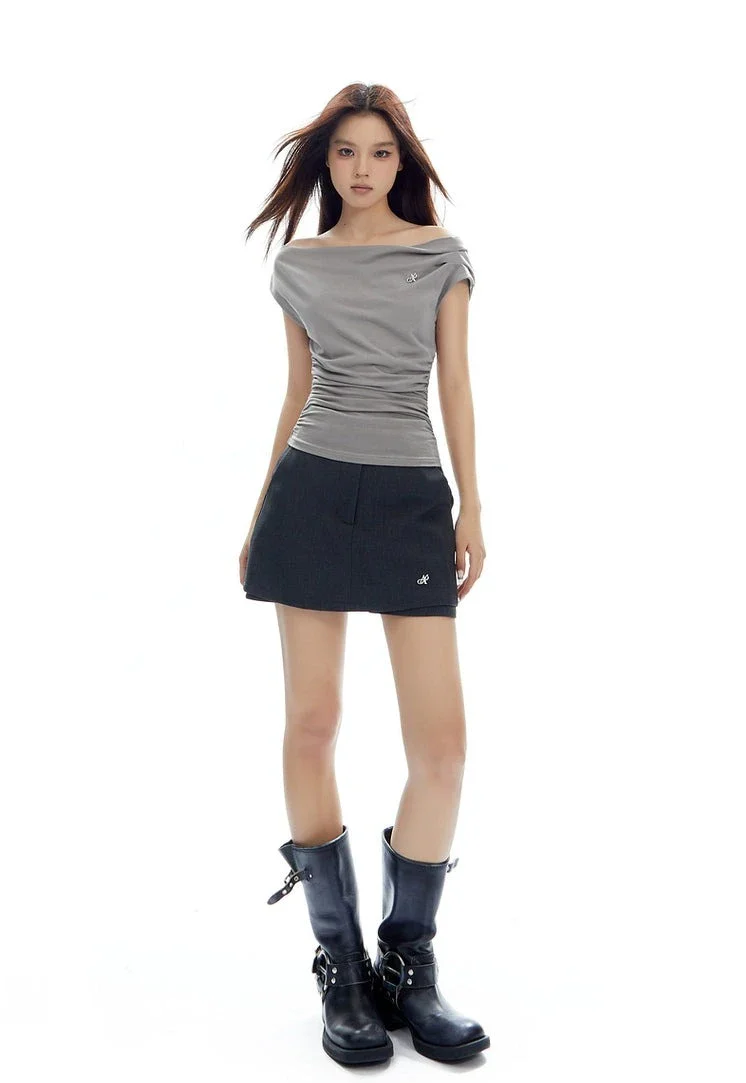 Asymmetrical Neckline Ruched Jersey Top - Image 22