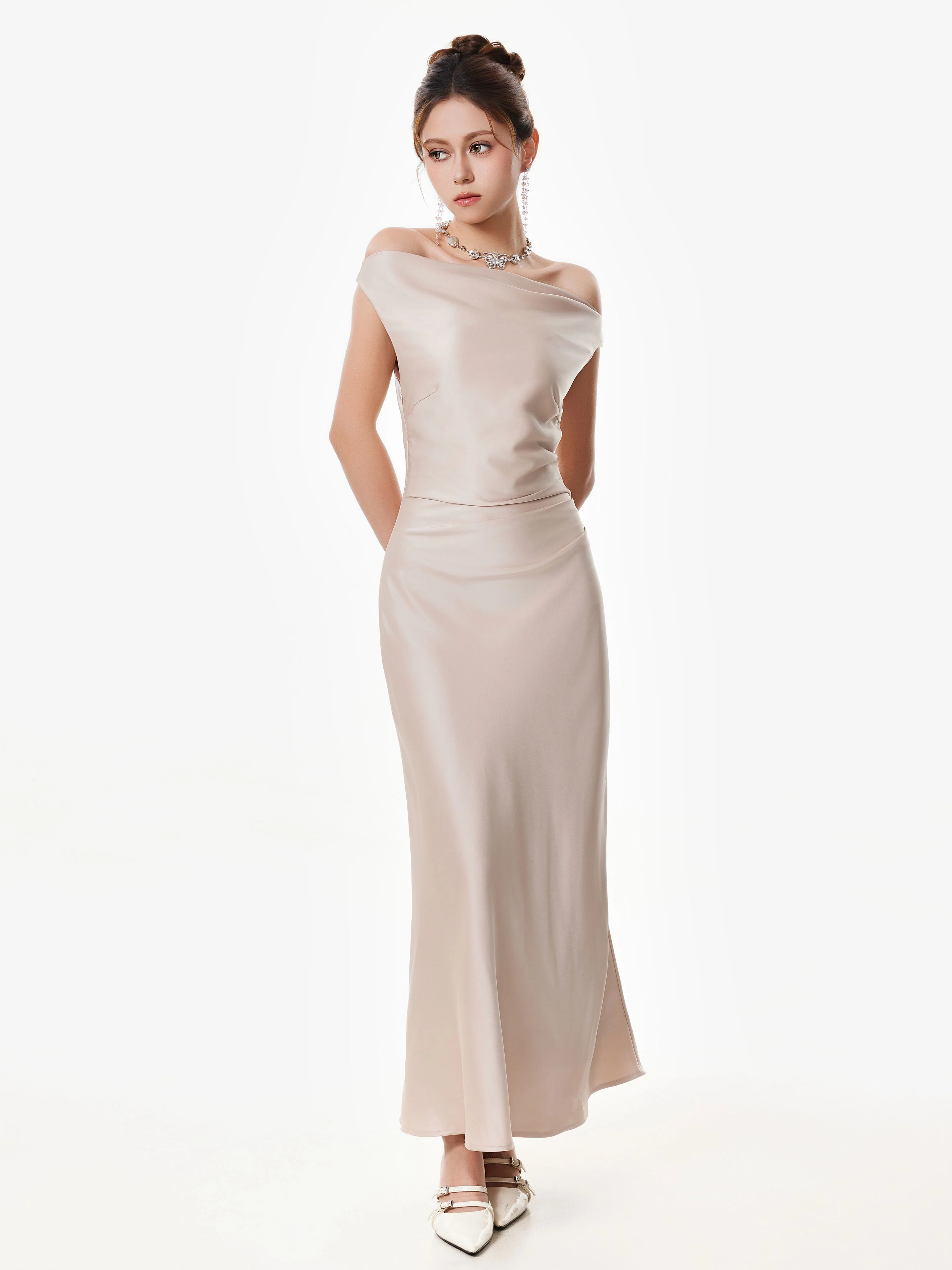 Asymmetrical One Shoulder Satin Maxi Dress - Image 23