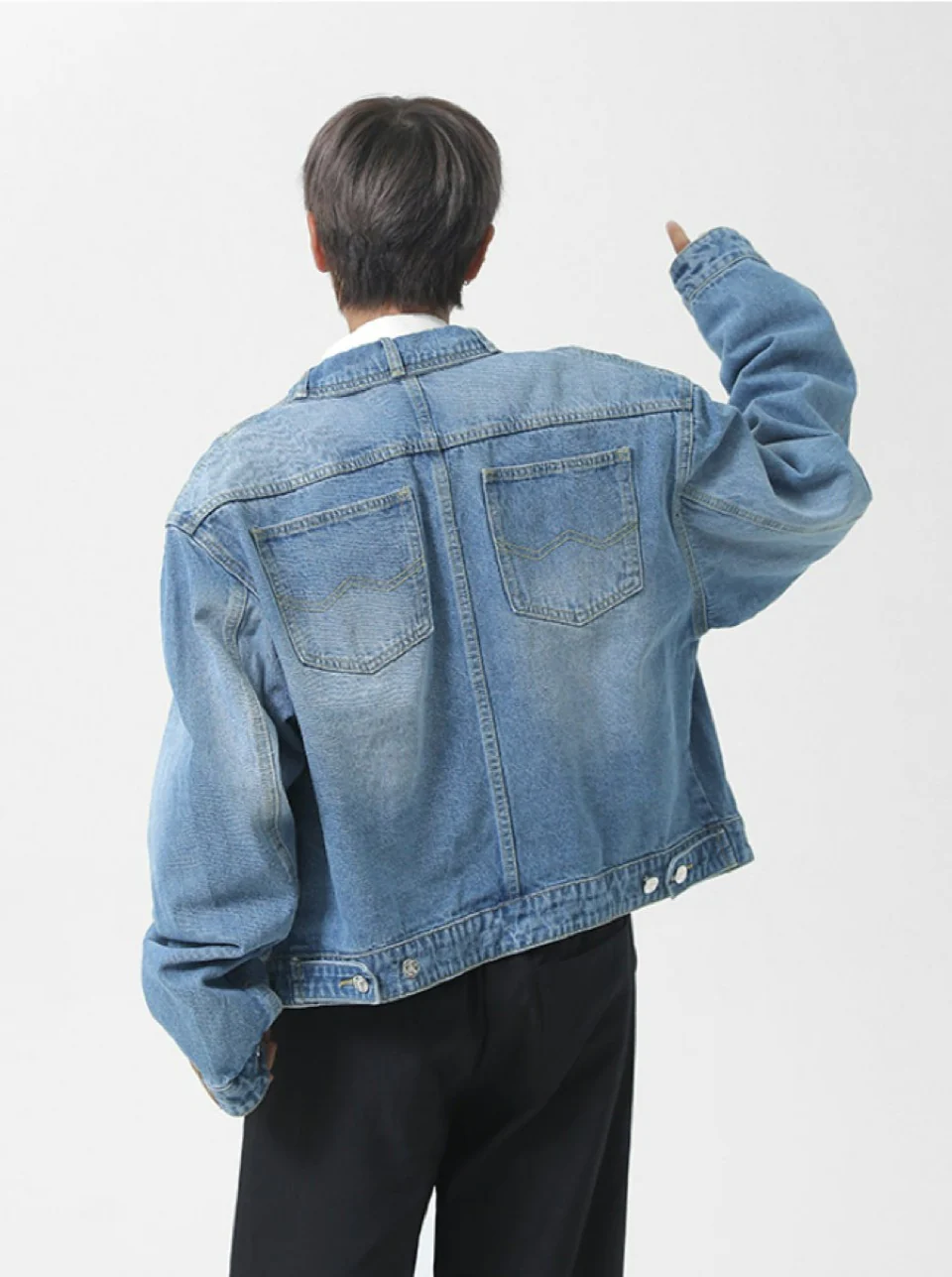 Back Pockets Slim Denim Jacket - Image 6
