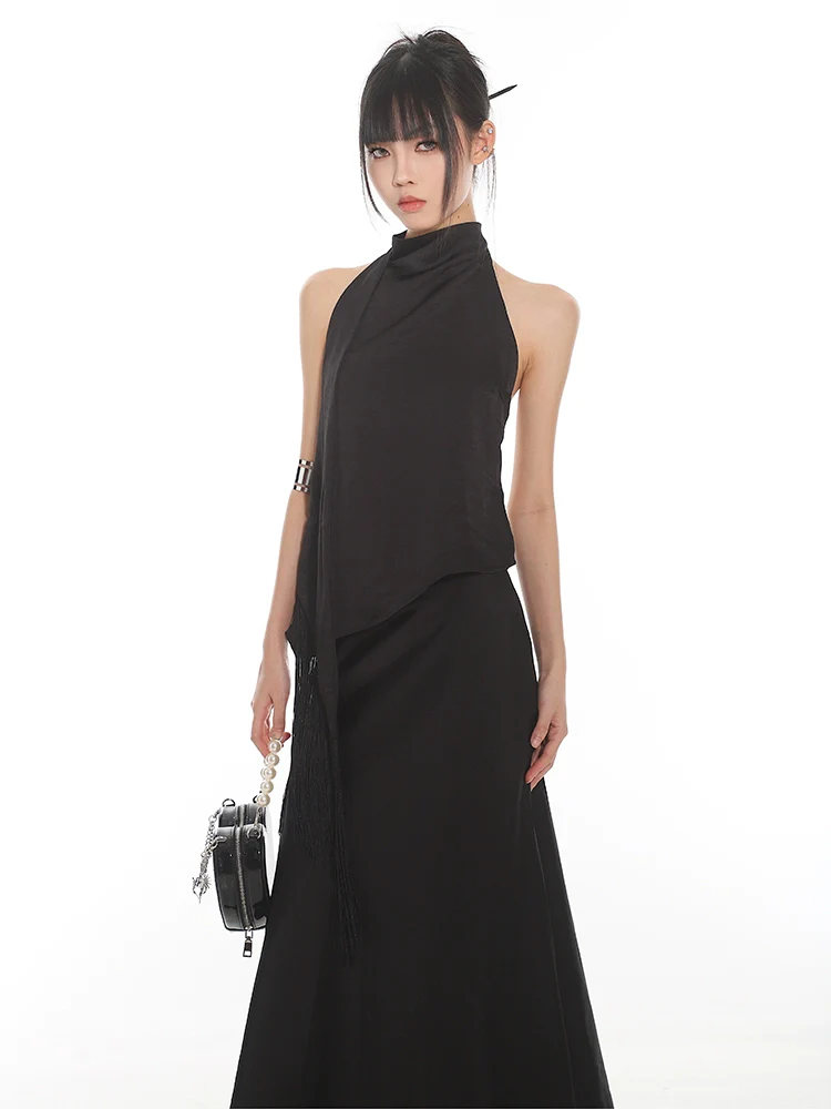 Backless Halter Neck Top and Flare Maxi Skirt Two-Piece Set - Image 11