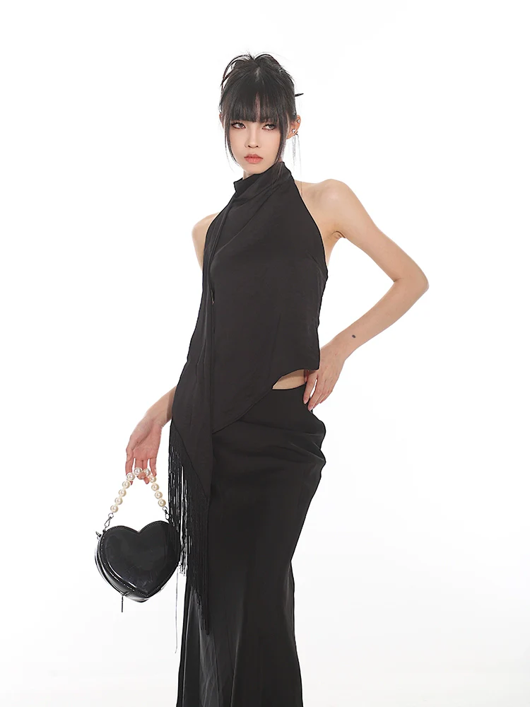 Backless Halter Neck Top and Flare Maxi Skirt Two-Piece Set - Image 7