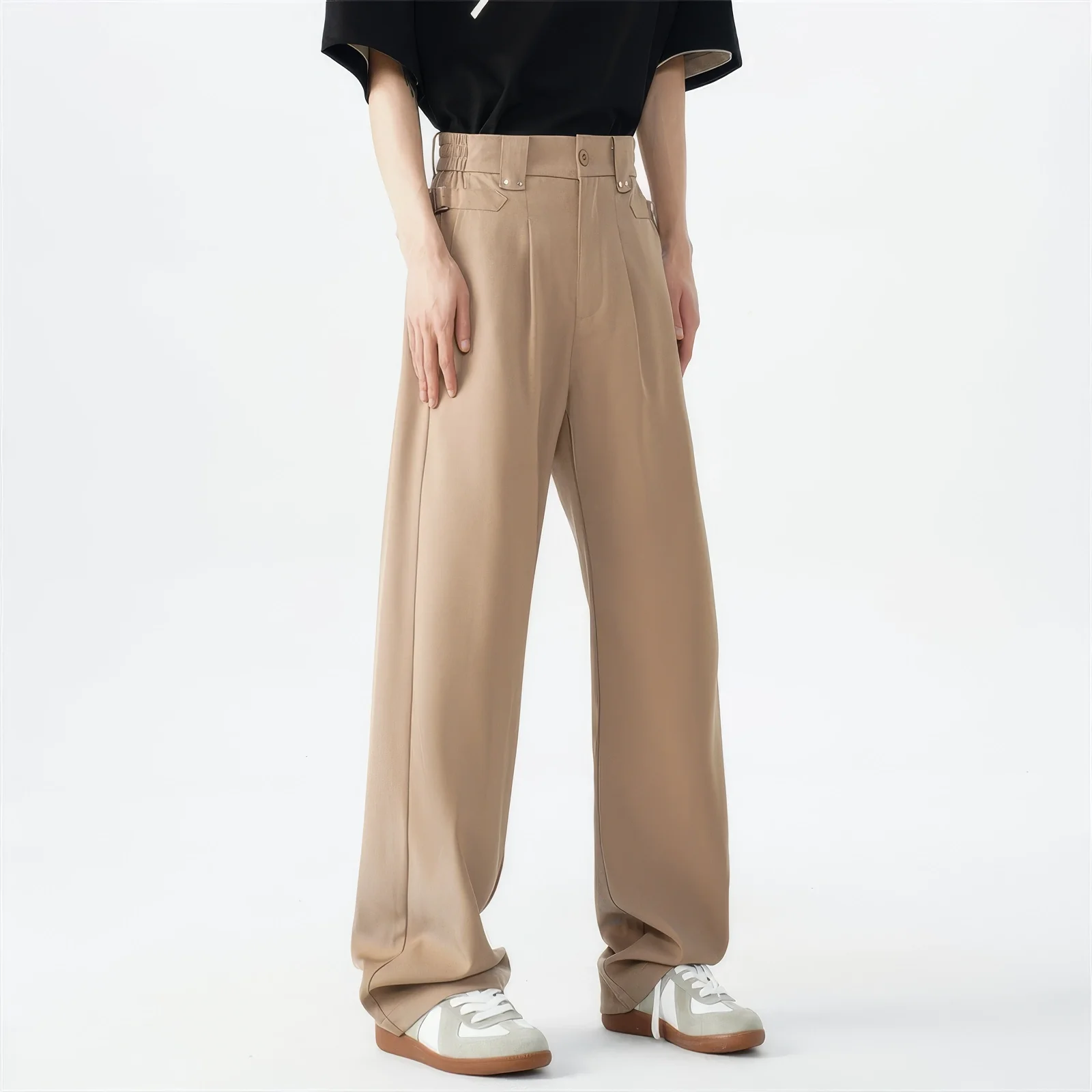 Belted Pleated Lightweight Trousers with Side Pockets - Image 13