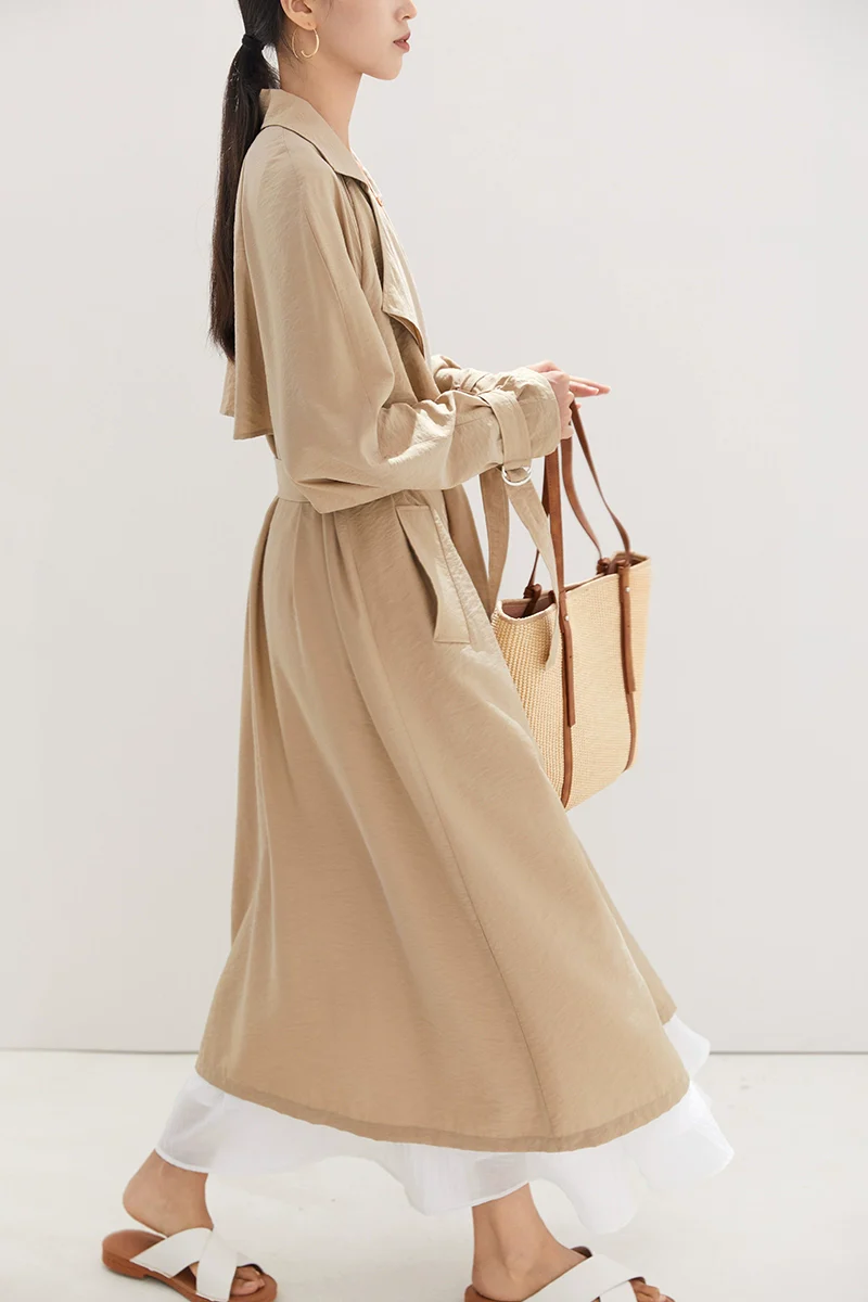 Belted Shawl Collar Trench Coat with Buckle Cuffs - Image 12