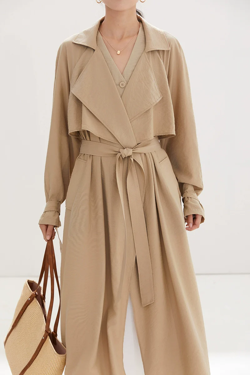 Belted Shawl Collar Trench Coat with Buckle Cuffs - Image 14