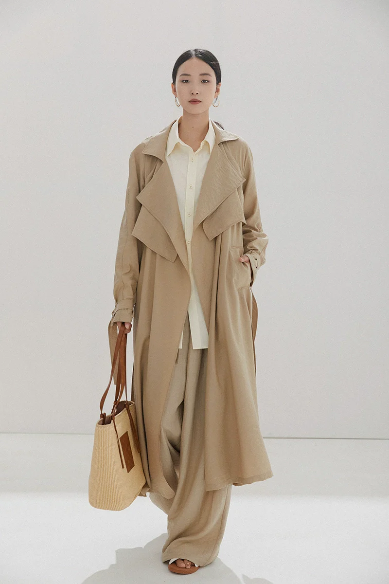 Belted Shawl Collar Trench Coat with Buckle Cuffs - Image 2