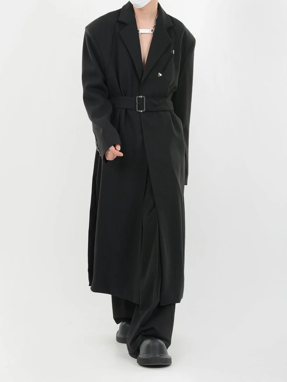 Belted Trench Coat with Metallic Details - Image 11