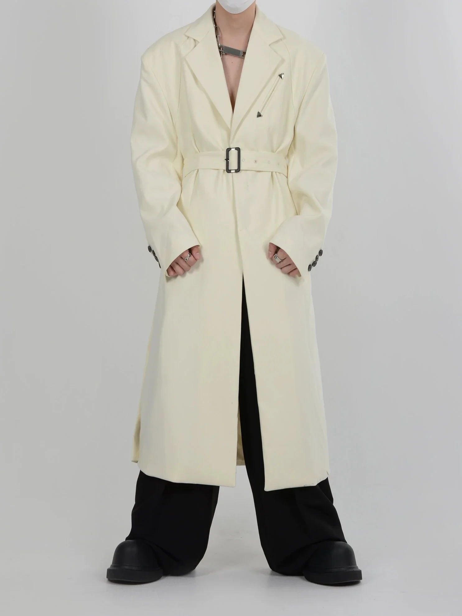 Belted Trench Coat with Metallic Details - Image 3
