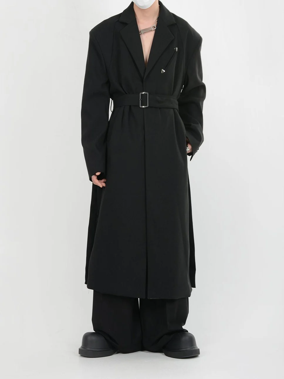 Belted Trench Coat with Metallic Details - Image 8
