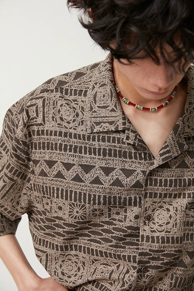 Bohemian Patterned Button-Up Short Sleeve Shirt - Image 8