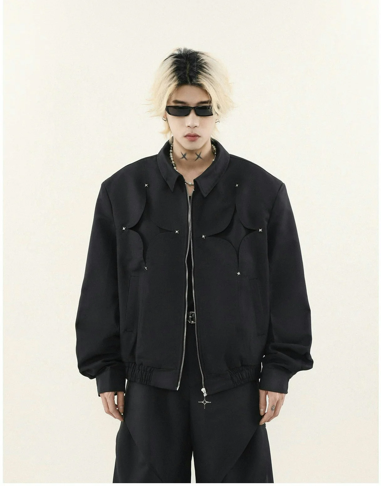 Boxy Collared Star Cutout Bomber Jacket - Image 2