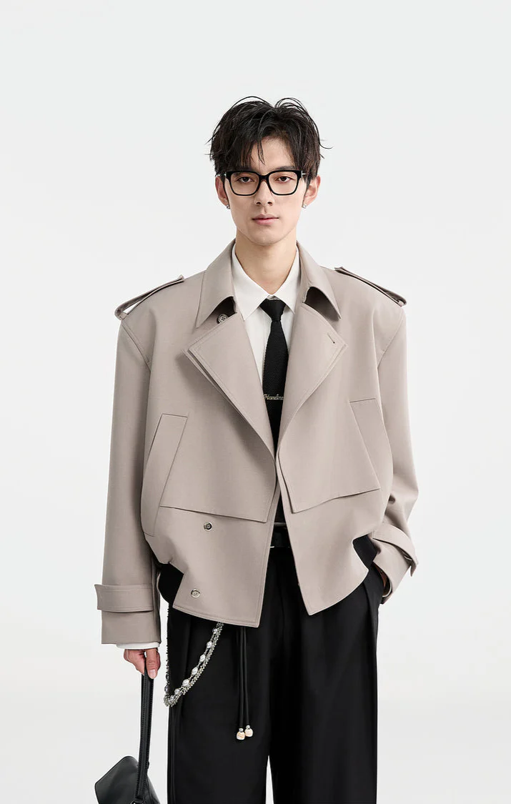 Boxy Double Breasted Cropped Trench Coat