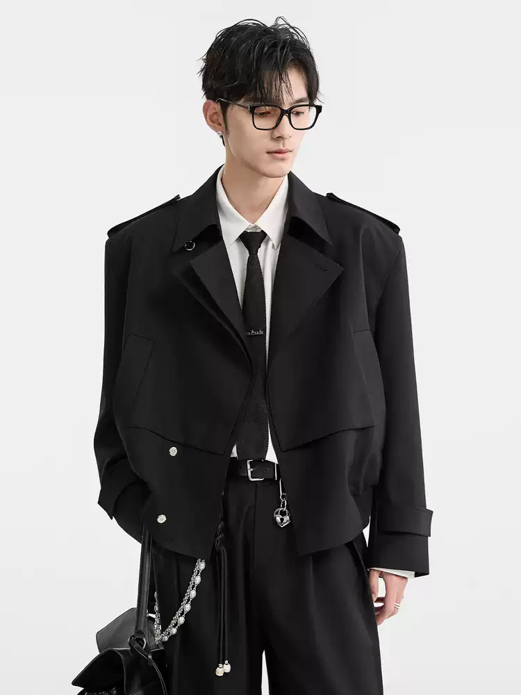 Boxy Double Breasted Cropped Trench Coat - Image 10