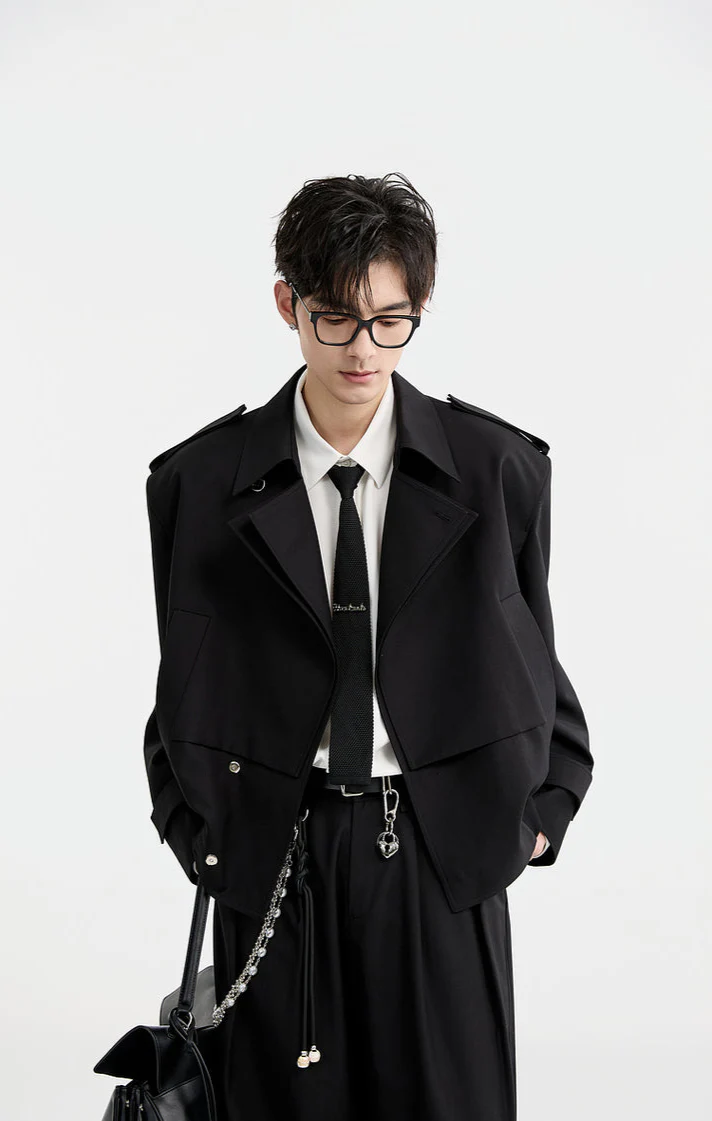 Boxy Double Breasted Cropped Trench Coat - Image 11