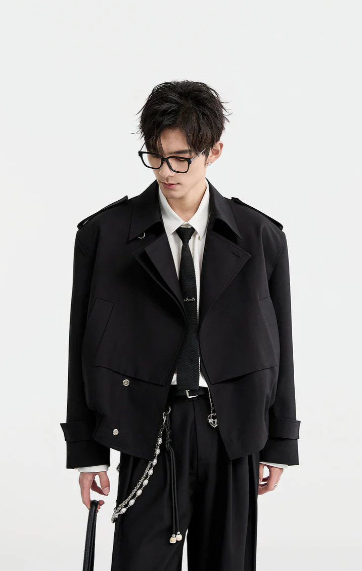 Boxy Double Breasted Cropped Trench Coat - Image 12