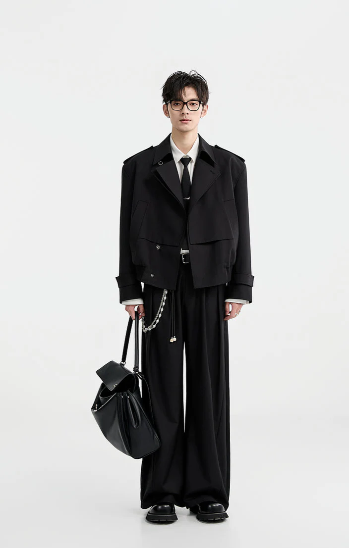 Boxy Double Breasted Cropped Trench Coat - Image 15