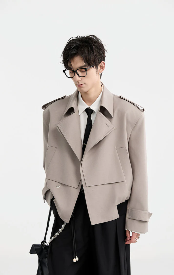 Boxy Double Breasted Cropped Trench Coat - Image 3