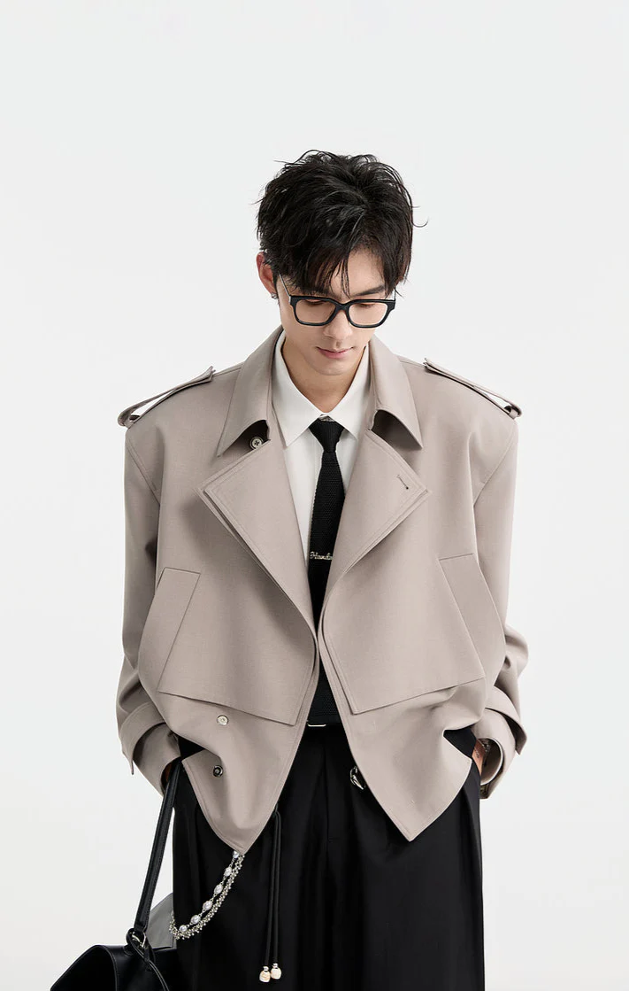 Boxy Double Breasted Cropped Trench Coat - Image 4