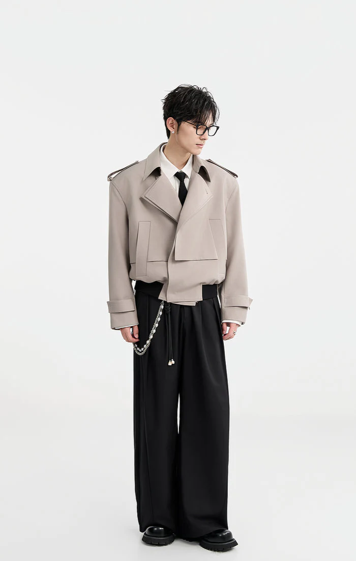Boxy Double Breasted Cropped Trench Coat - Image 8
