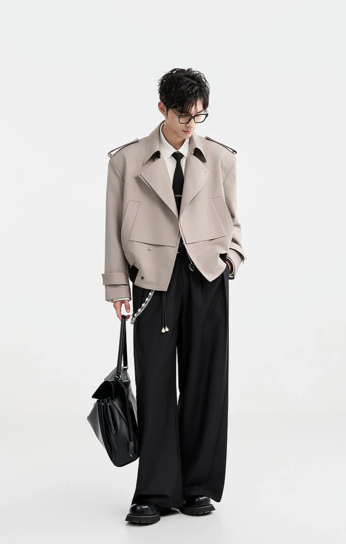 Boxy Double Breasted Cropped Trench Coat - Image 9