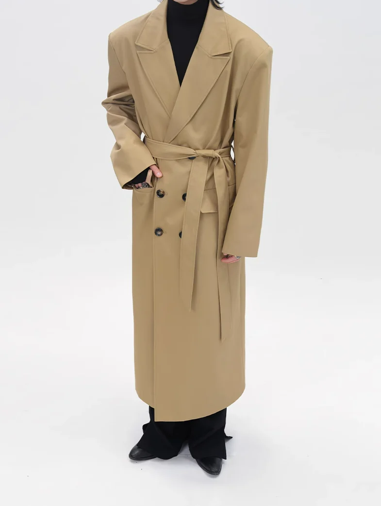 Boxy Double-Breasted Trench Coat with Wide Lapel - Image 15