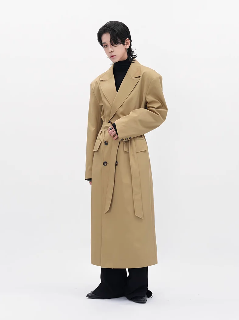Boxy Double-Breasted Trench Coat with Wide Lapel - Image 4
