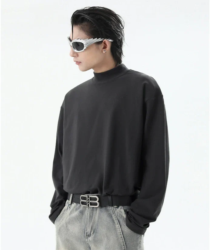 Boxy Mock-Neck Long Sleeve Sweatshirt - Image 14