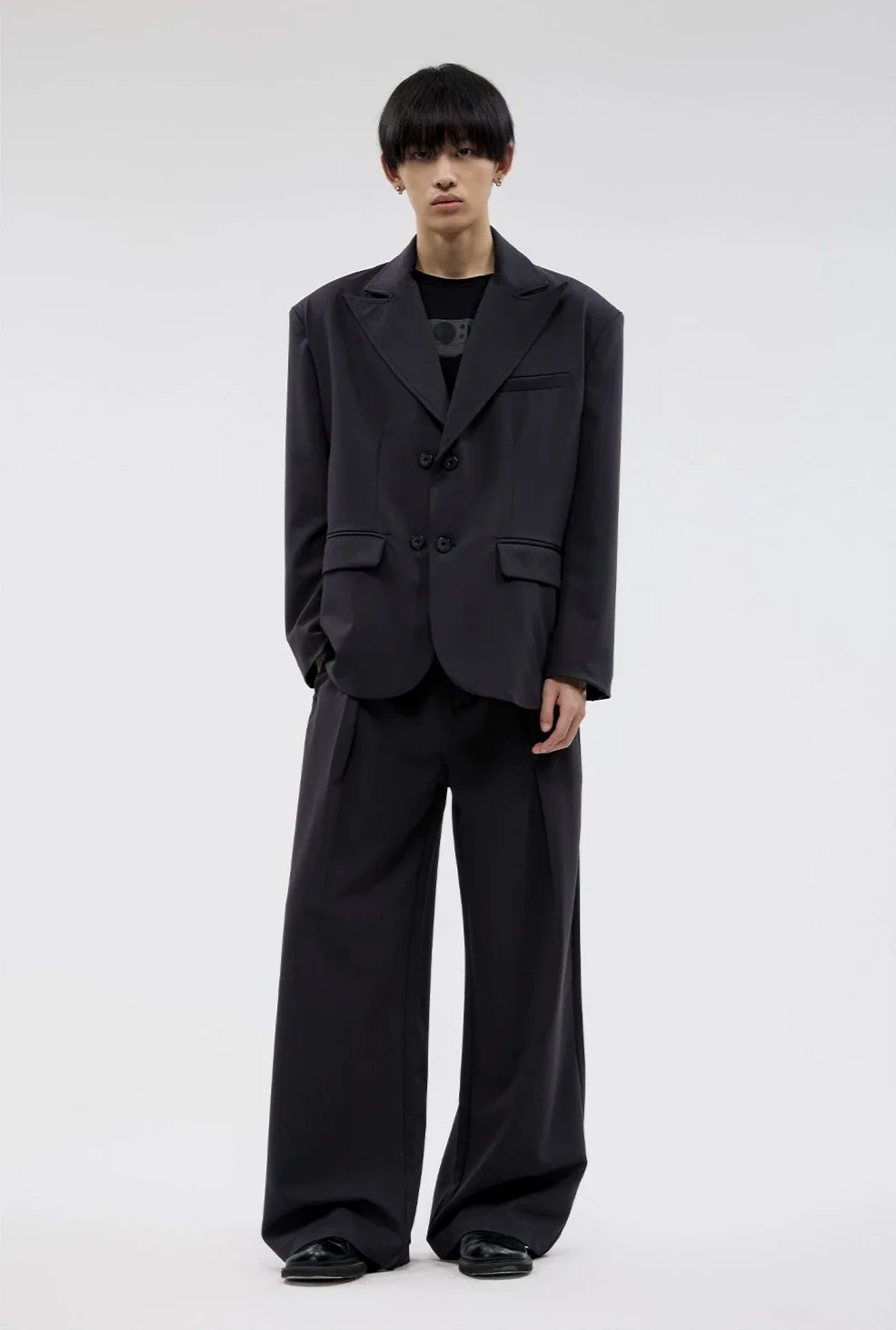 Boxy Wide-Fit Single Breasted Blazer Stripe-Textured Jacket - Image 3
