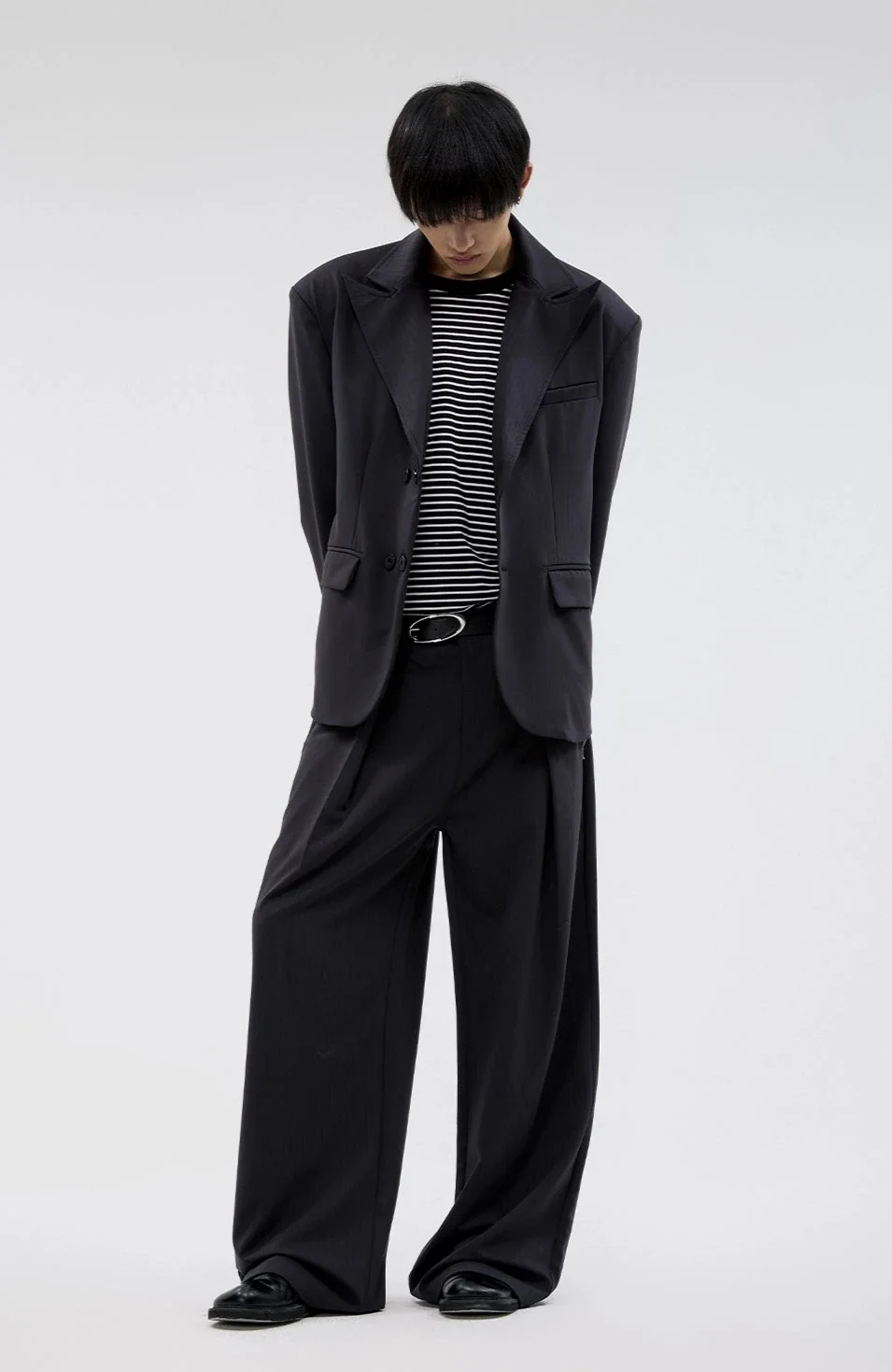 Boxy Wide-Fit Single Breasted Blazer Stripe-Textured Jacket - Image 5