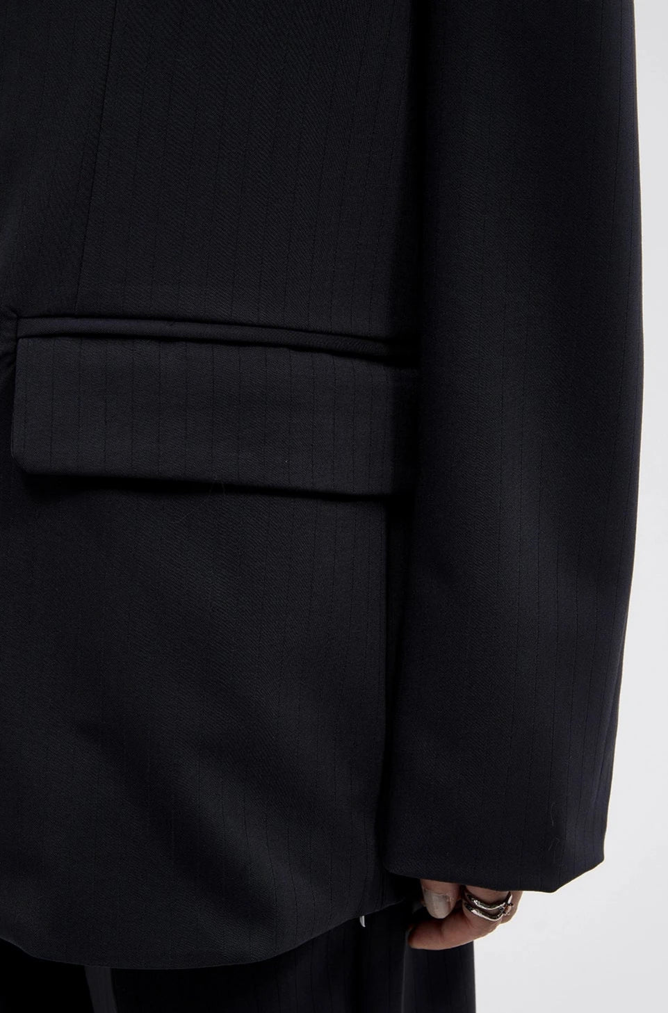 Boxy Wide-Fit Single Breasted Blazer Stripe-Textured Jacket - Image 7