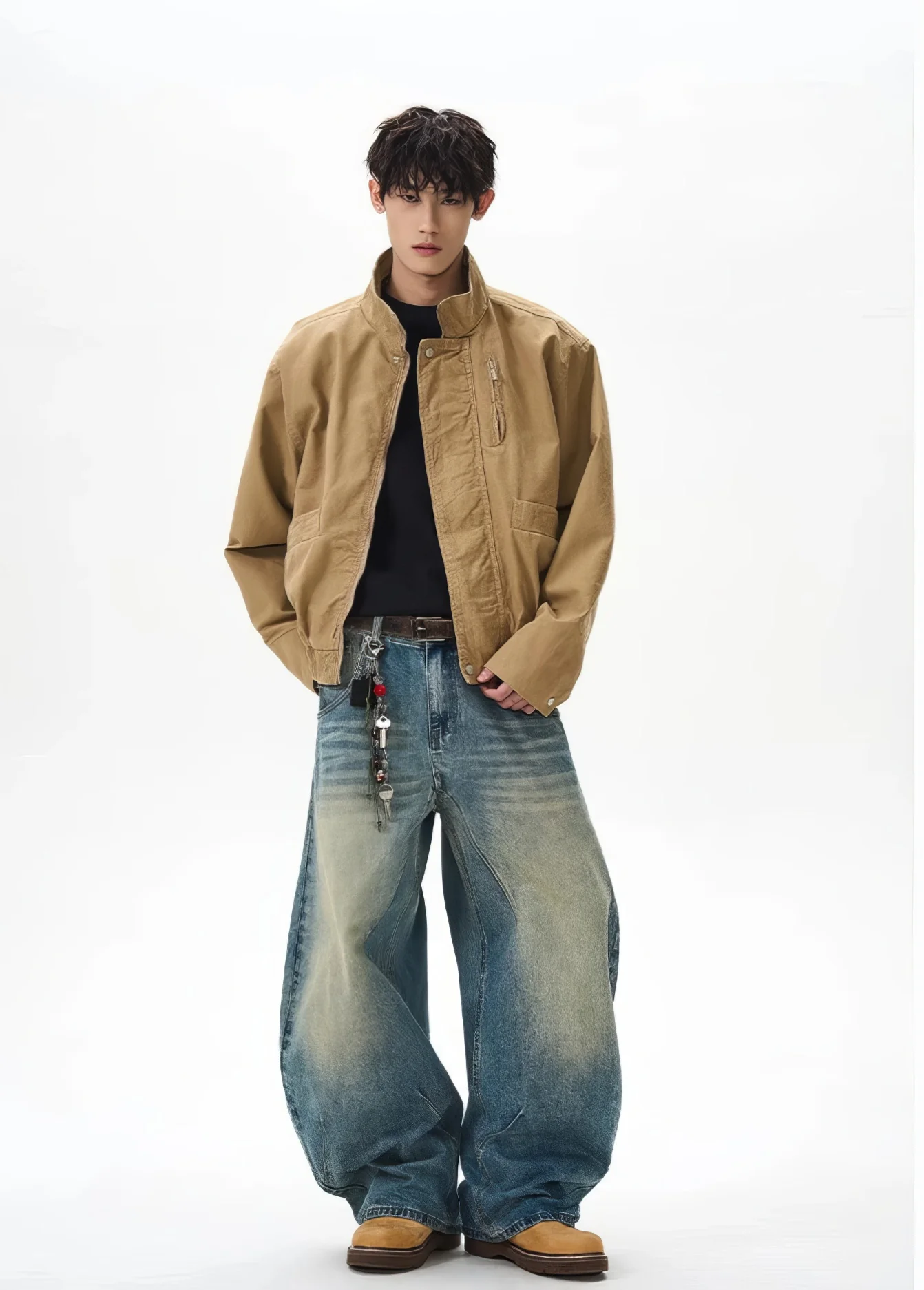 Boxy Zip-Up Stand Collar Worker Bomber Jacket - Image 7