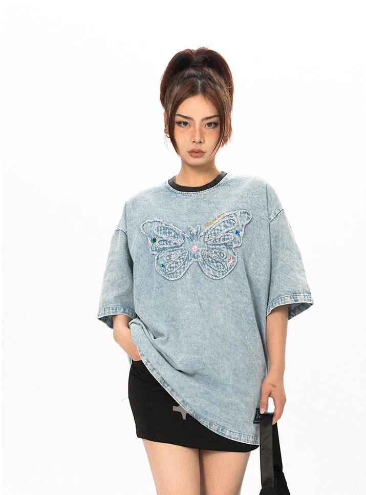 Butterfly Patchwork Oversized T-Shirt - Image 2