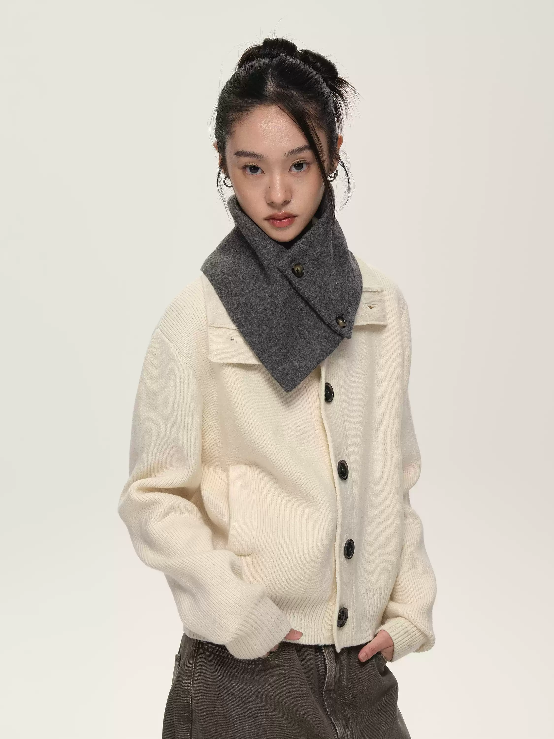 Buttoned Neck Warmer Collar Wrap - Image 2
