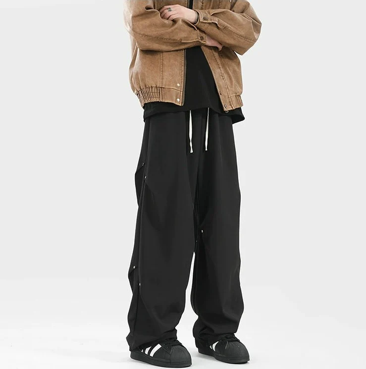 Buttoned Wide-Leg Drawstring Waist Pants - Image 4