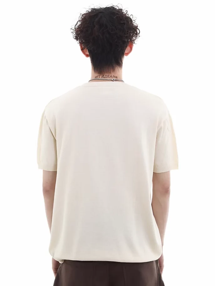Cable-Knit Detail Ribbed Trim Short Sleeve Top - Image 5