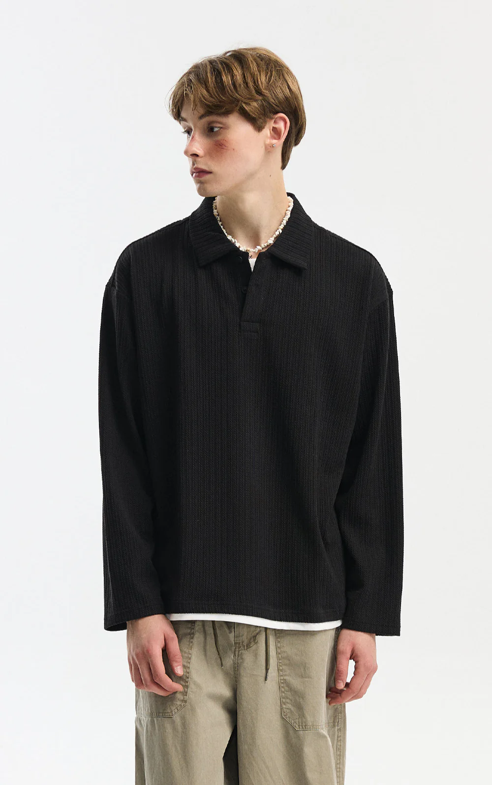 Cable Knit Long Sleeve Polo Pullover Top - Image 4